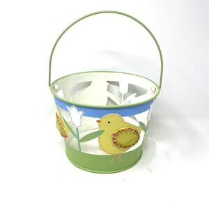 Target Metal Easter Basket Pail Yellow Chicks Flowers